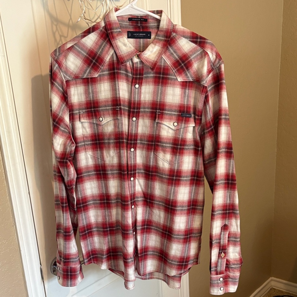 Lucky Brand Red and White Checkered Men's Shirt